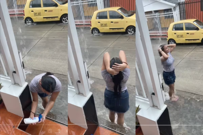 ¡joven aprovecha el agua de lluvia para bañarse enfrente de su casa!