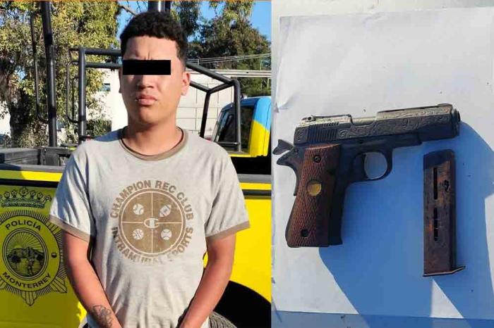 Policías de Monterrey detienen a joven con arma de fuego y mariguana