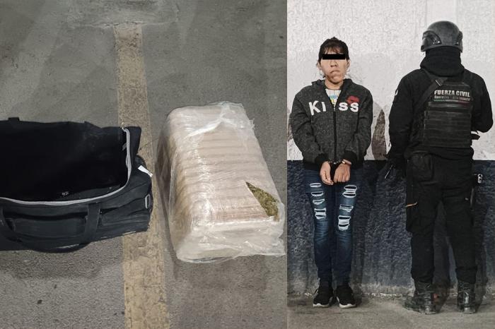 Detienen a mujer con bloque de marihuana